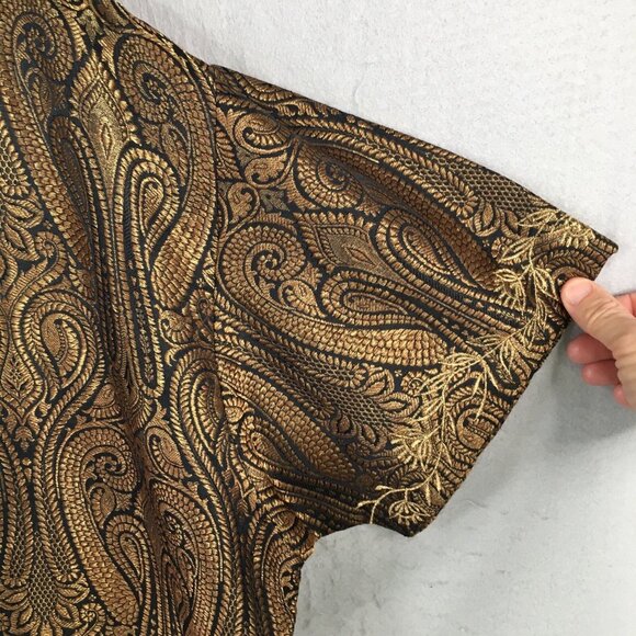 Sue.Anu Jacket Womens Large Black Gold Elephants Silk Hand Stamped Sartor Lal - Picture 10 of 16